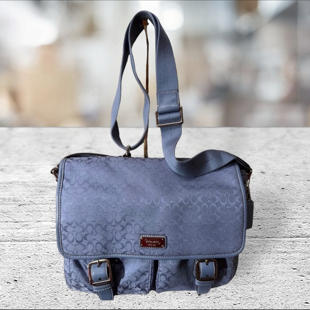 Coach Messenger Bag Poppy Periwinkle Crossbody Shoulder Laptop Bag Like New